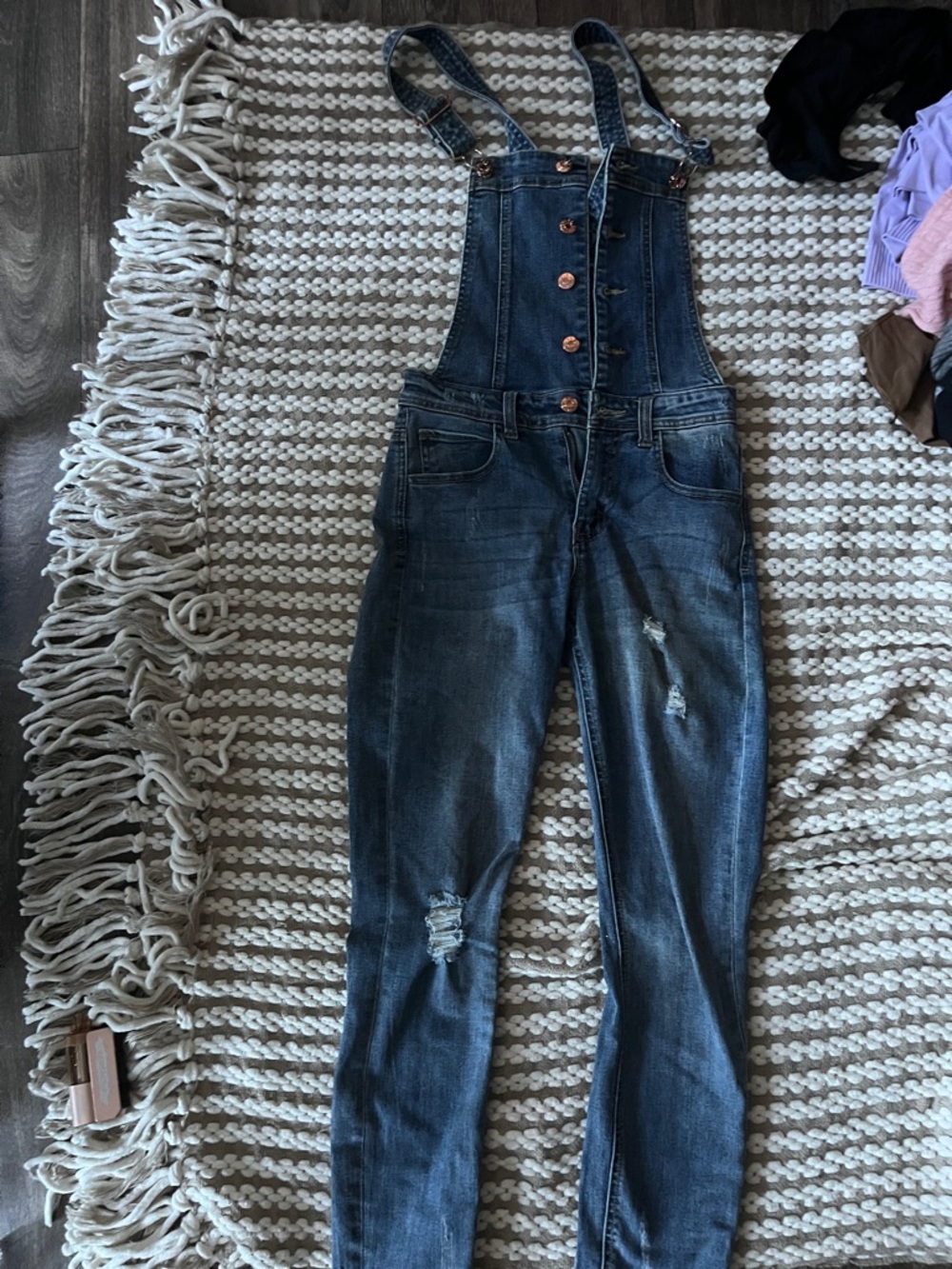 Guess Dark Blue Distressed Denim Overalls